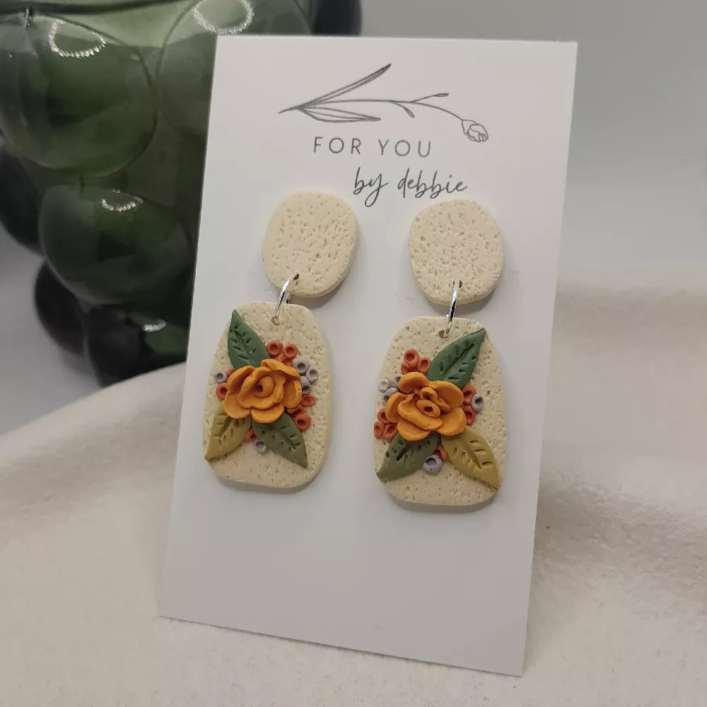 Floral arrangement polymer clay earrings - hypoallergenic