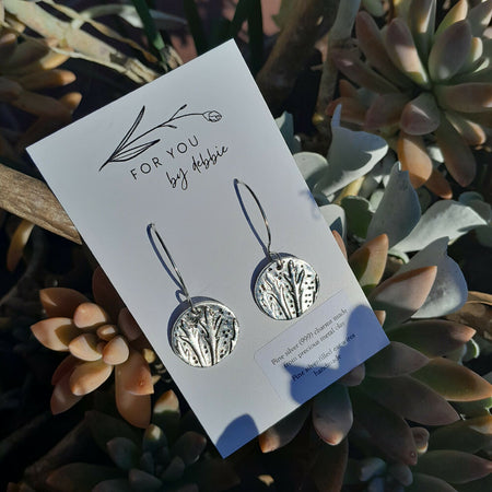 Fine silver earrings leaf imprints -handmade ear wire