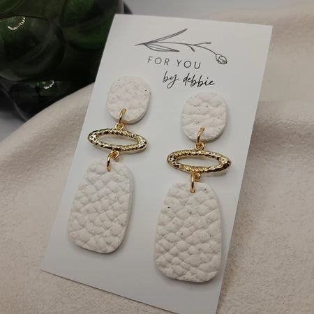 white leather look polymer clay earrings- hypoallergenic