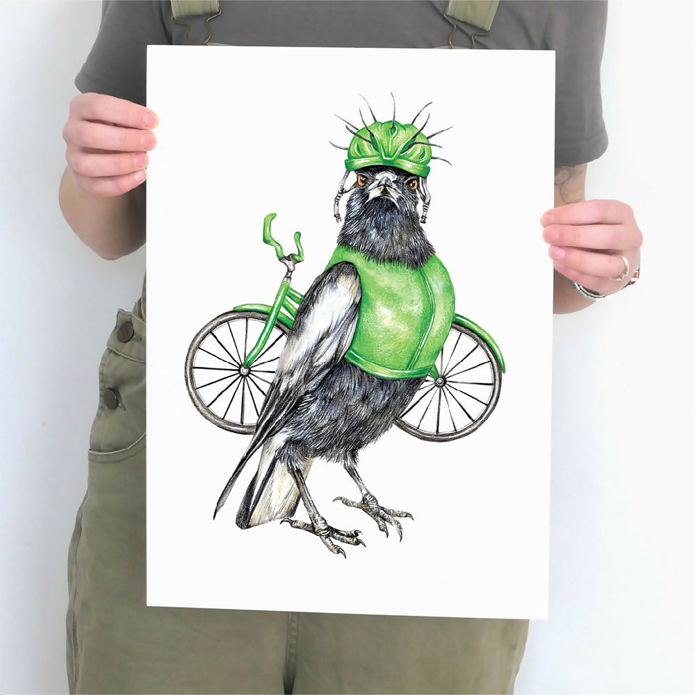 'Clive the Cyclist Magpie' Art Print