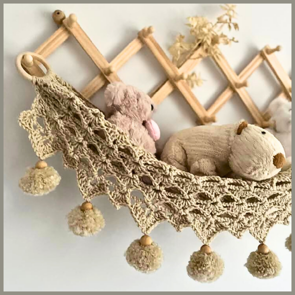 Beige Handmade Crochet Toy Hammock, Toy Storage Hammock, Kids Decor