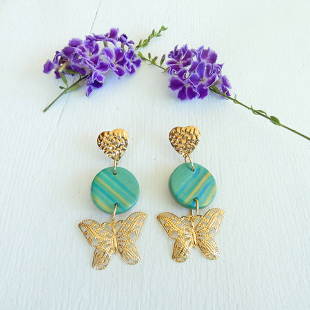 Blue & Gold Polymer Clay Earrings 