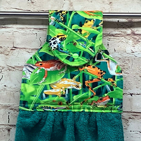 Frogs hanging hand towel with fabric and loop top. - 2 Designs