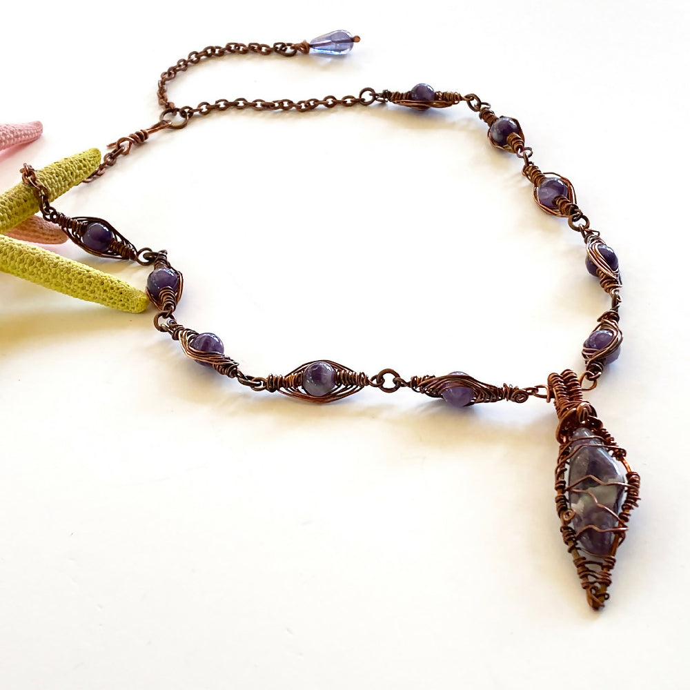 Amethyst & Copper Wire Necklace