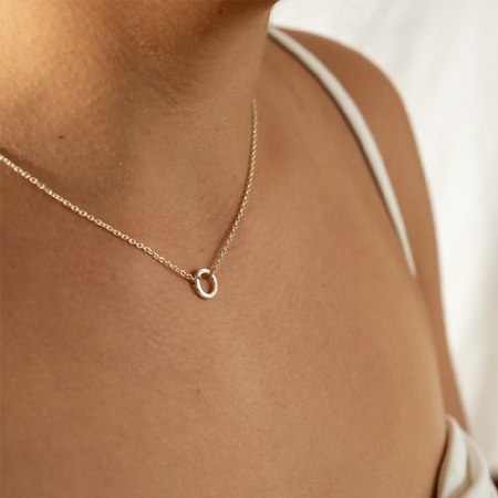 925 Silver Karma Circle Necklace w 10mm Silver Hammered Ring, Layering Necklace, Geometric, Minimalist, Handmade