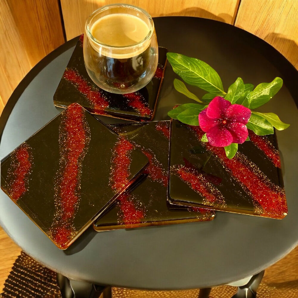 Red and black coasters