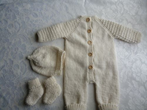 Coming Home hand knitted 3 piece set Ivory