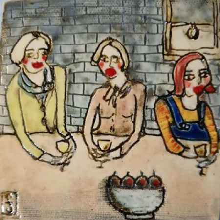 Ceramic Tile Artwork, Pre-dinner Drinks at the Local Bistro while waiting for a Table, framed