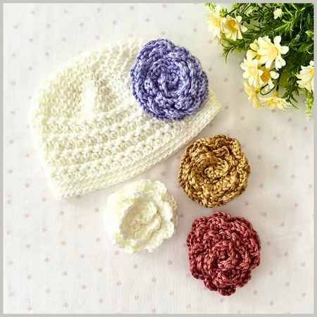 Crochet Baby Hat With Clip on Roses, Baby Rose Hat