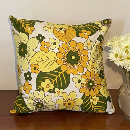 Golden Blooms Cushion Cover Vintage Design Handmade