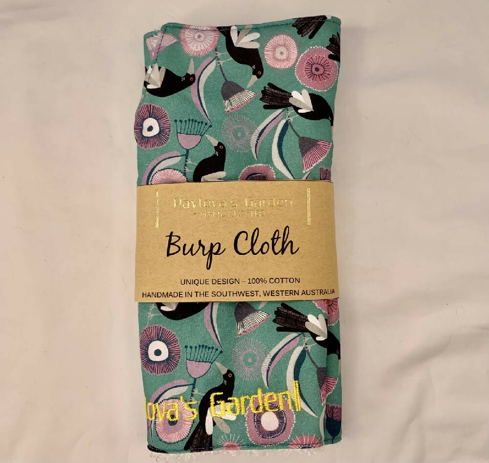 Bib & Burp Cloth Set - Magpies on Green