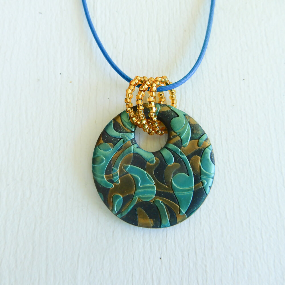 Teal Polymer Clay Earring & Pendant Set "Fractured Teal"