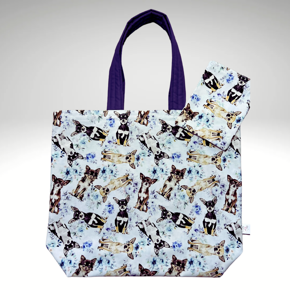 Grocery Tote ... Chihuahua ... Lined with storage pouch