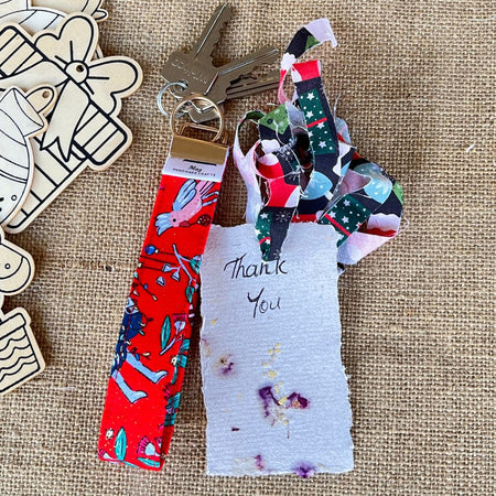 Teacher Keychain Wristlet | Holiday Gift | Christmas fabric | Stocking Stuffer | Secret Santa