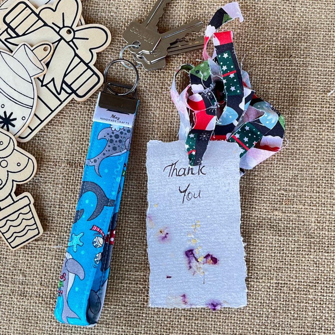 Teacher Keychain Wristlet | Holiday Gift | Christmas fabric | Stocking Stuffer | Secret Santa