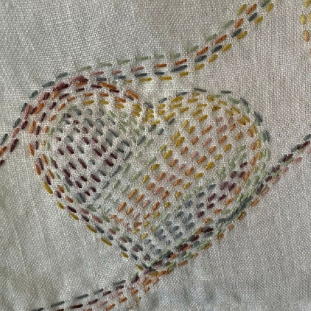 Hand stitched pure linen tea towel - multi hearts