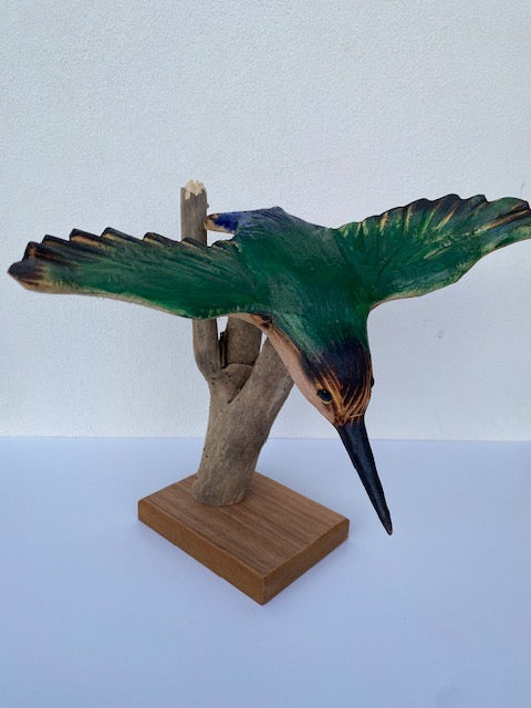 Hand carved Colourful Kingfisher in flight