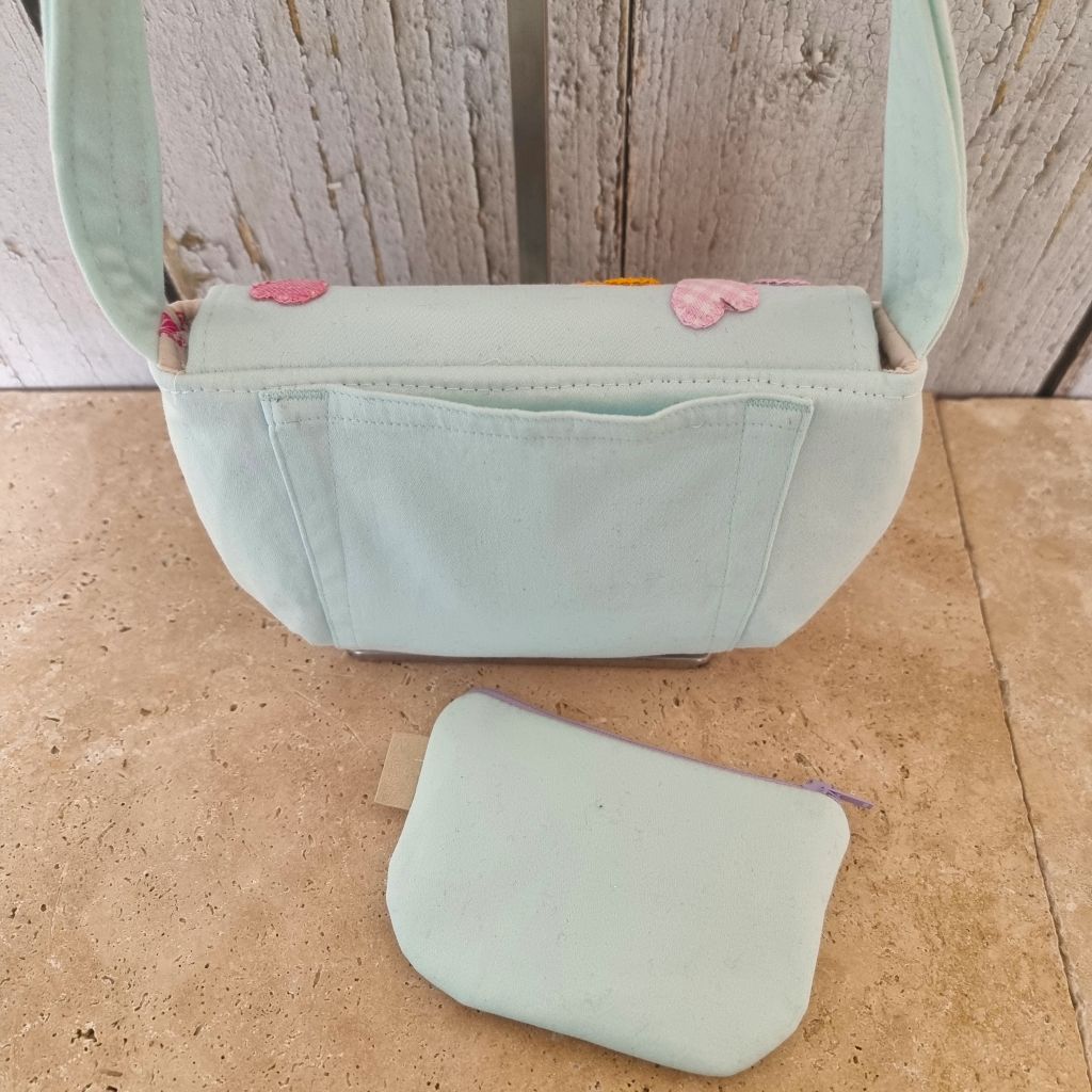 Upcycled hand embroidered child's handbag & purse gift set - heart balloons bunch