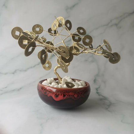 Feng Shui Lucky Coin Mini Tree for Good Luck Fortune Blessings red base