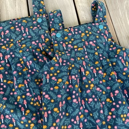 Corduroy Childs overalls teal floral multiple sizes