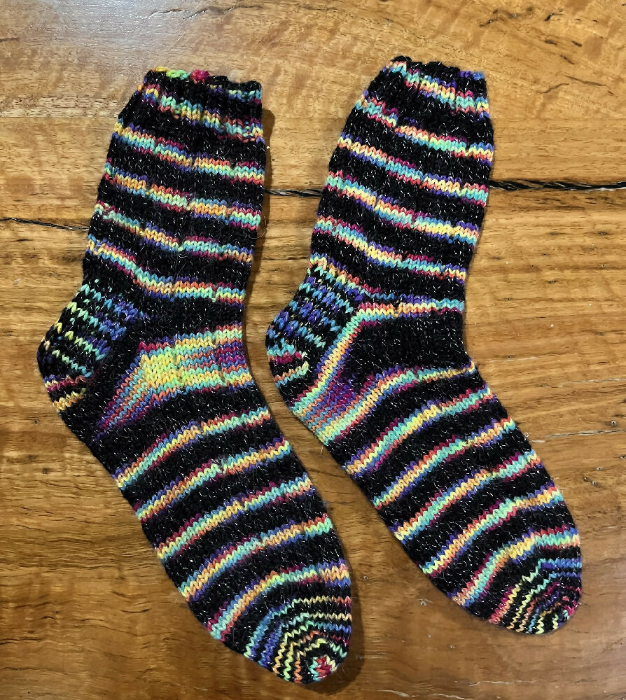 Hand knit sparkle socks using Australian indie hand dyed yarn