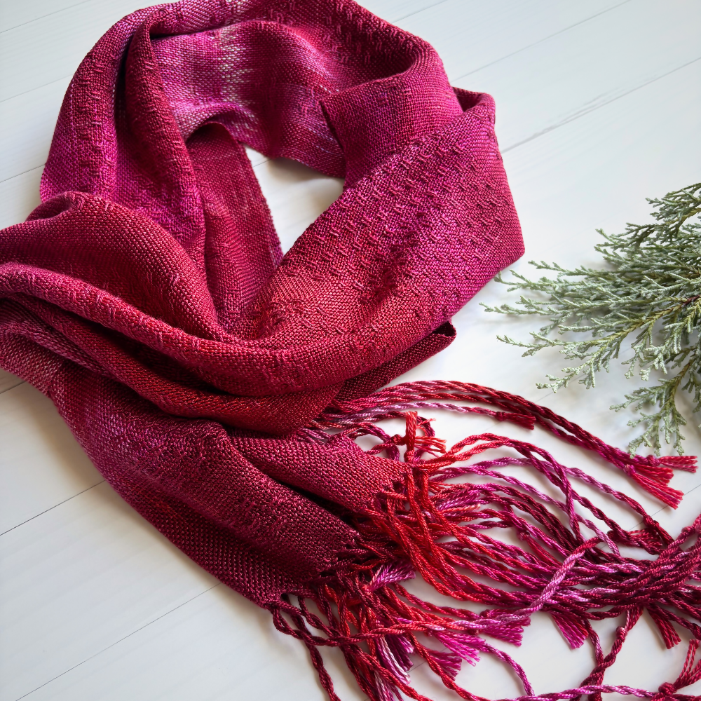 Dark-pink-tencel-scarf-draped-circle-handwoven-entangled-happiness-handwovens