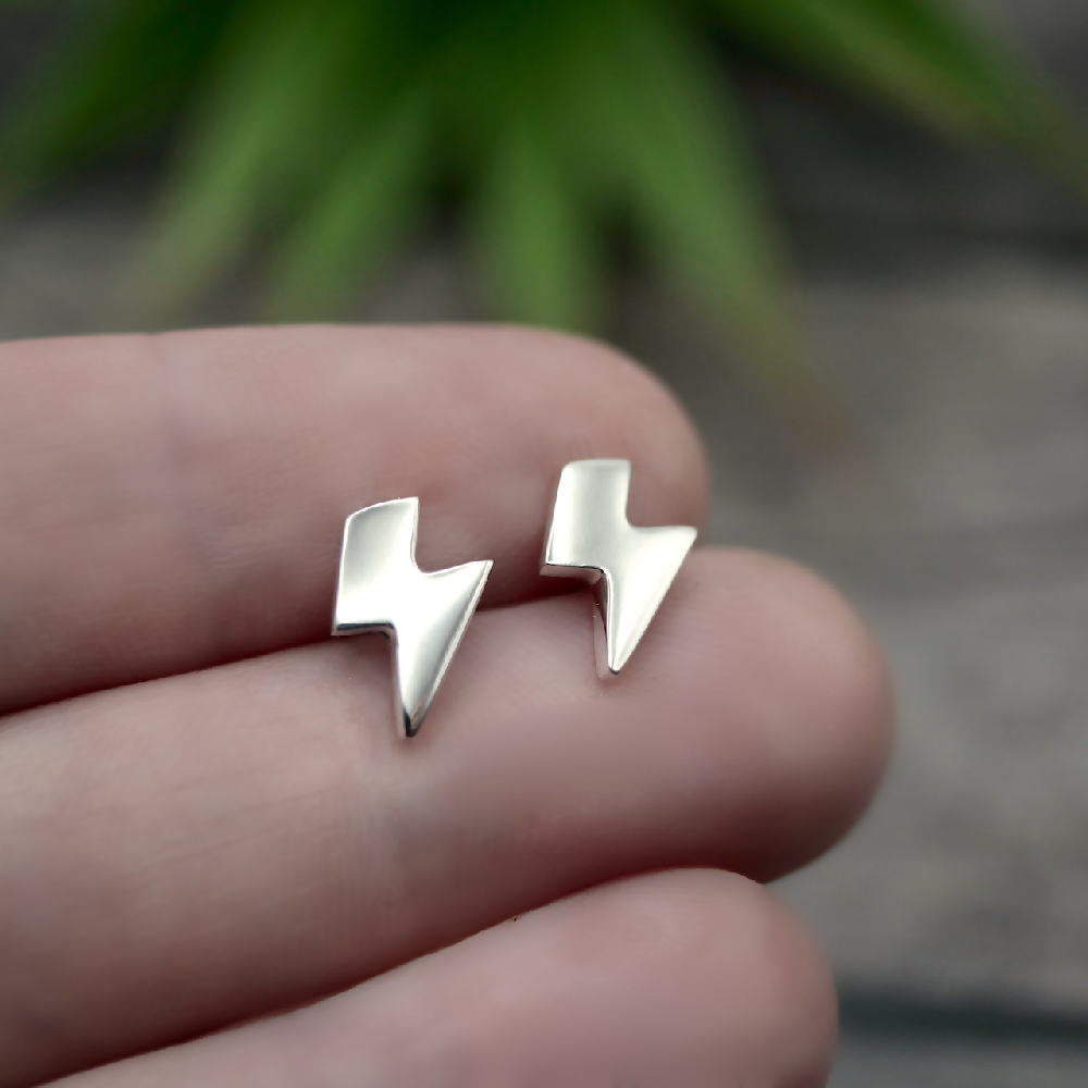 Lightning Bolt Studs - Handmade Sterling Silver Thunderbolt Earrings