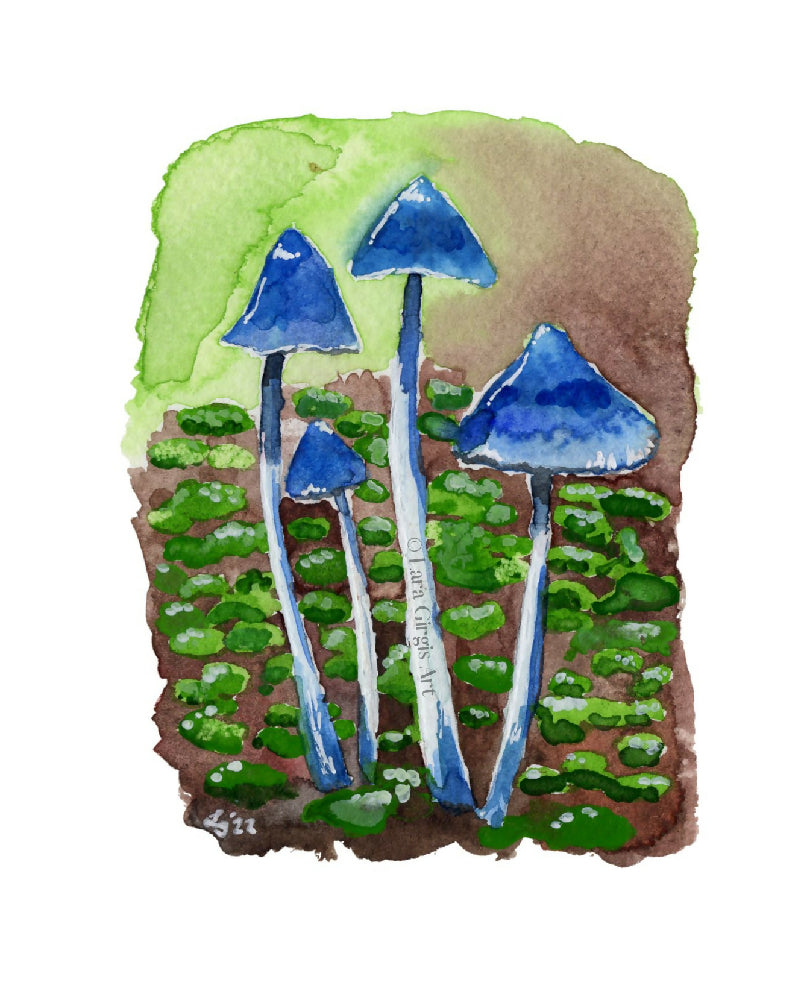 Blue mushrooms - art print