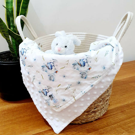 Minky Backed Baby Blanket - White with Blue Bunnies or Cream with Koalas (2 options)