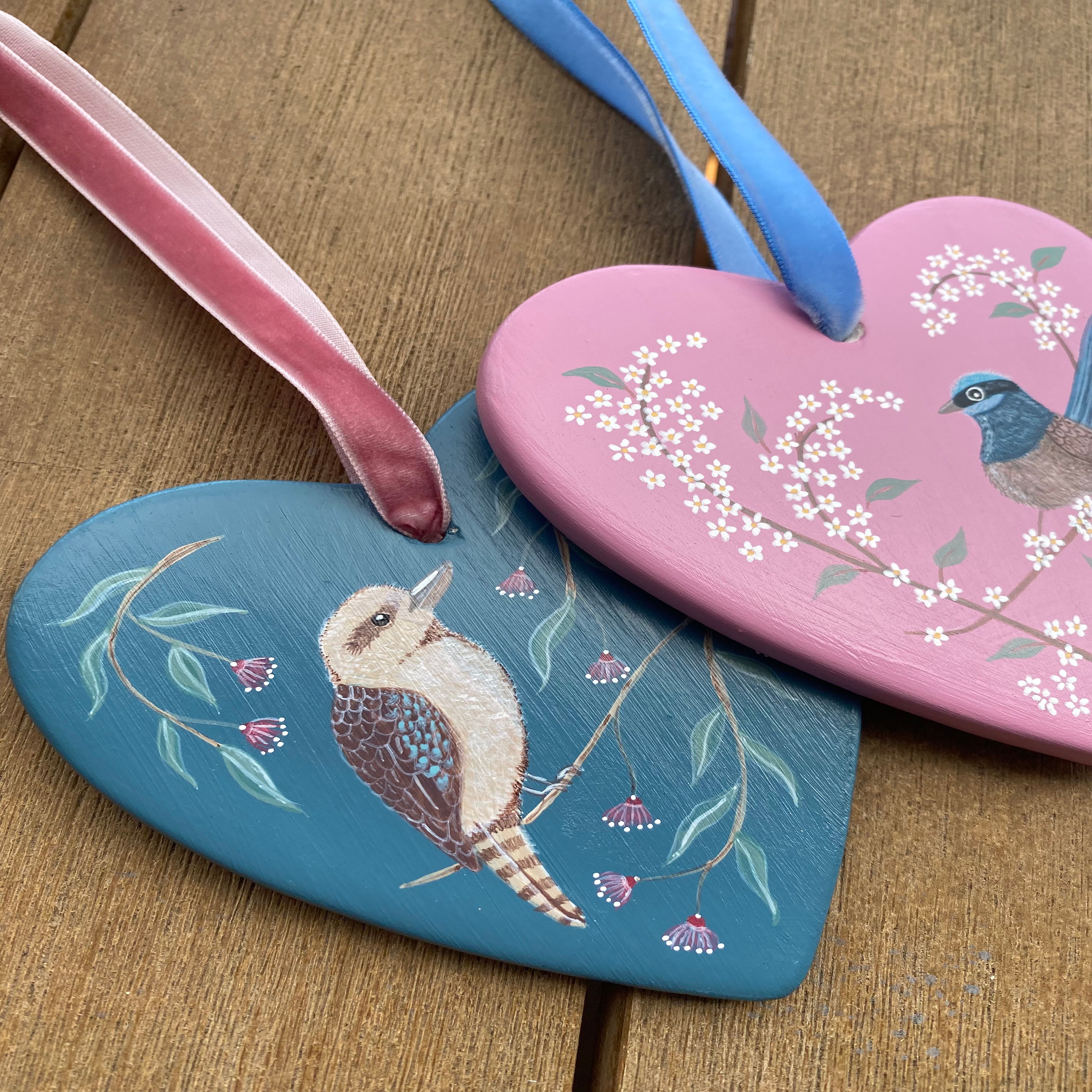 Hand-Painted Ceramic Heart Decoration - Kookaburra