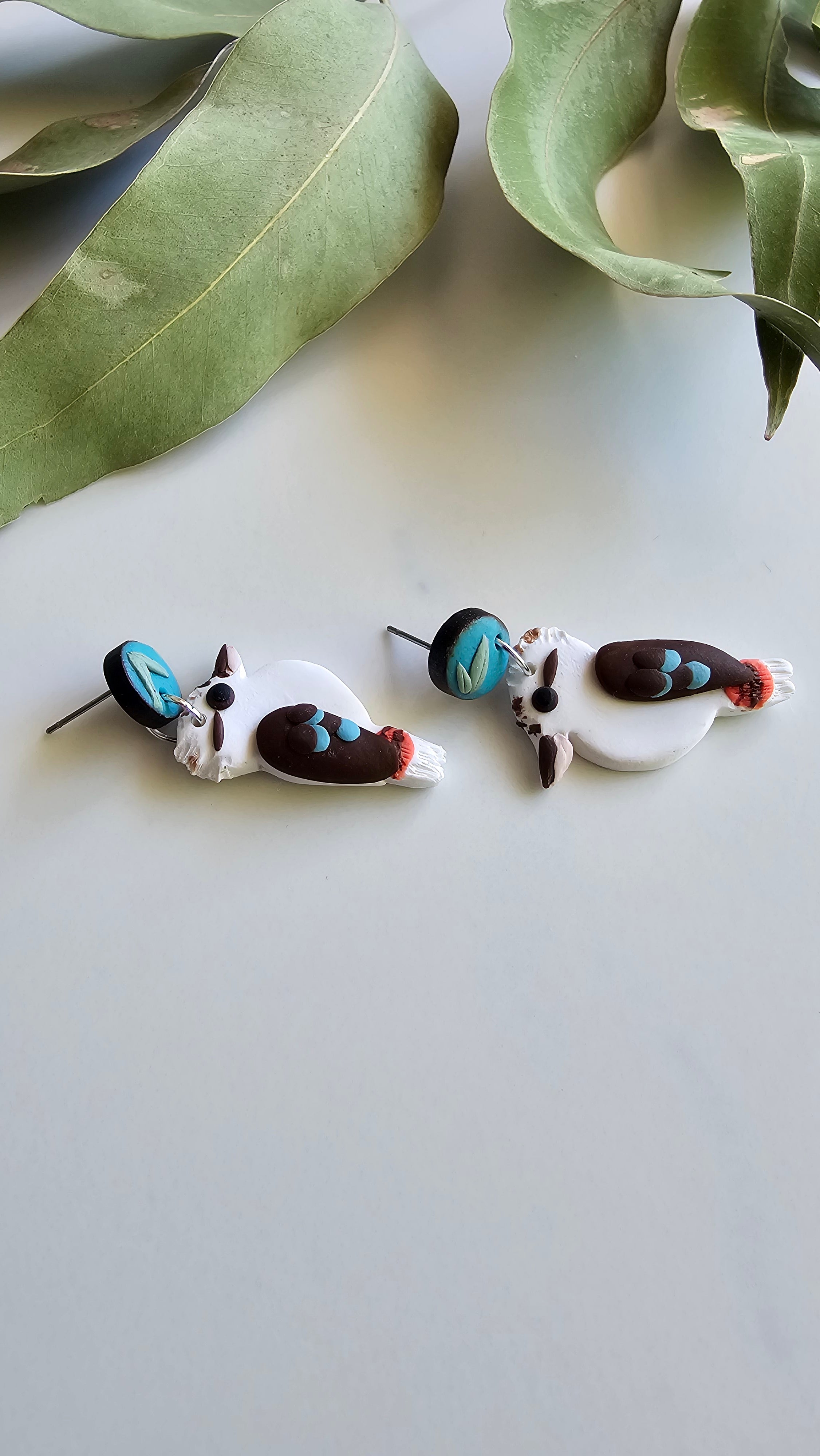 Kookaburra Dangle Earrings,Handmade Polymer Clay Kookaburra Earrings