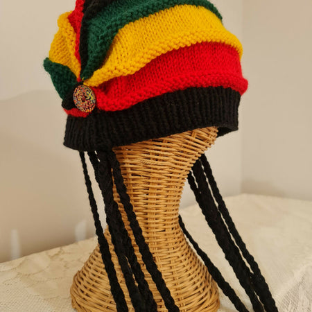 Handknitted Rasta Hat Beanie with faux dreadlocks