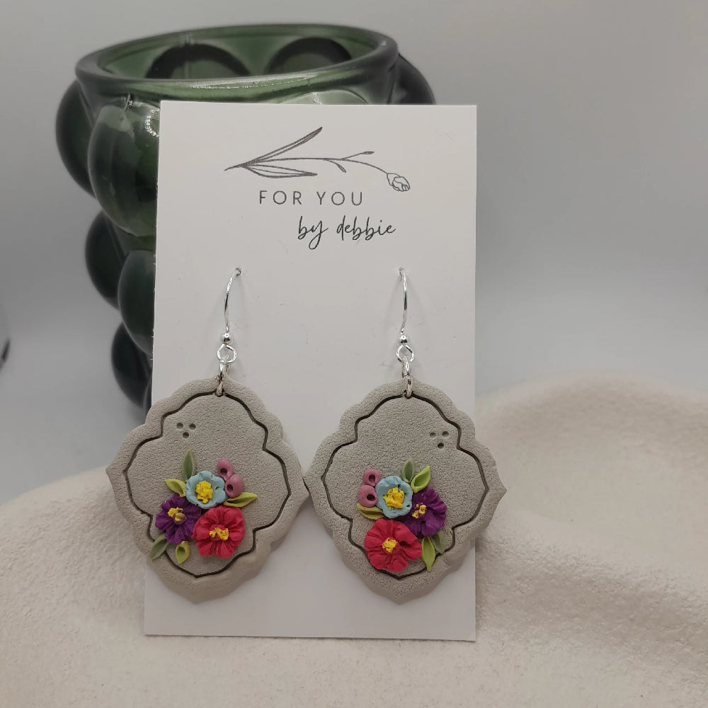 floral bouquet polymer clay earrings - hypoallergenic