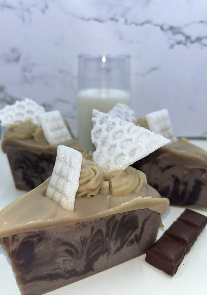 Chocolate goats milk soap cake slice