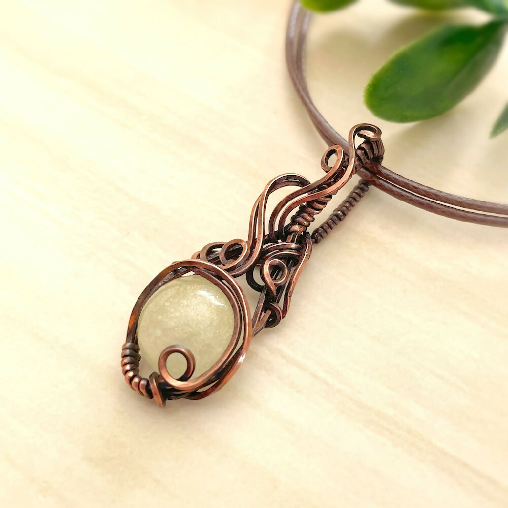 Australian-artist-handmade-unique-jewellery-pendant-cream-Elegant 28x19mm Wire-Wrapped Resin Cabochon Pendant right