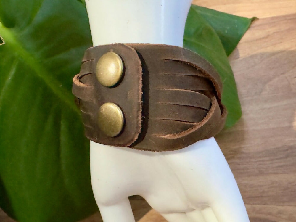 Brown Mystery Braid Leather Cuff Bracelet