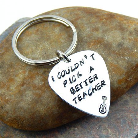 Hand Stamped Teacher Guitar Pick Key Ring,Gift for Teacher