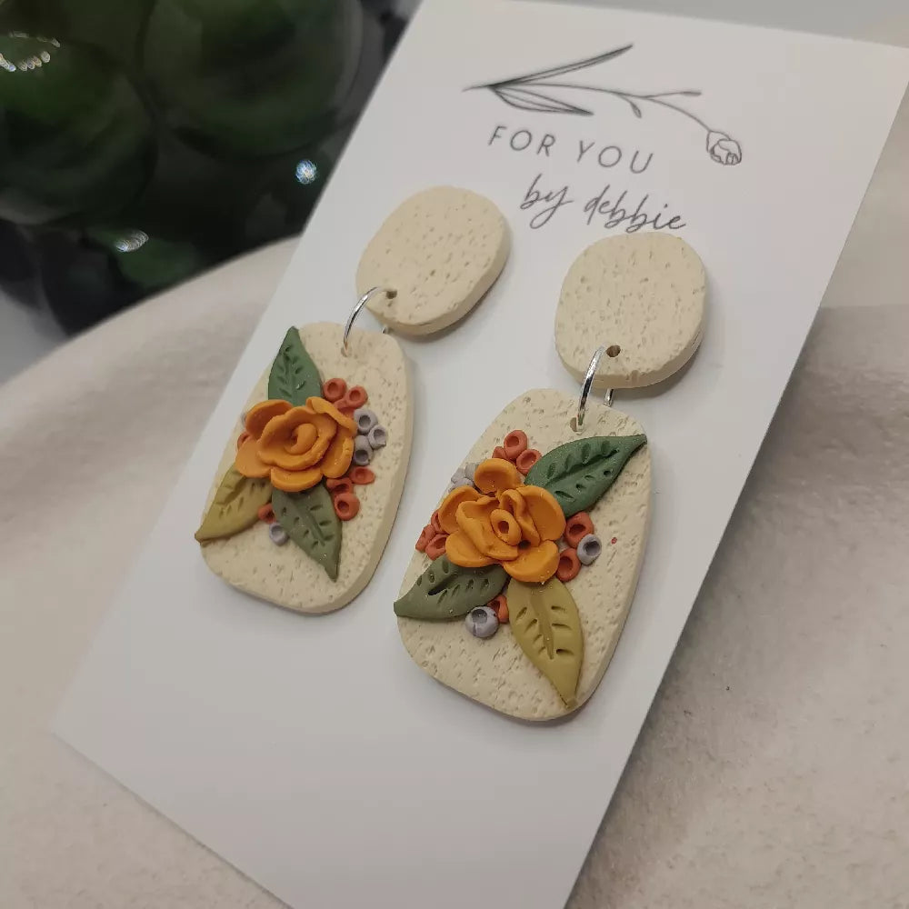 Floral arrangement polymer clay earrings - hypoallergenic