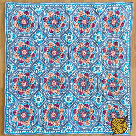 ‘Persian Tiles’ Heirloom Handmade Lap Blanket 100% Acrylic