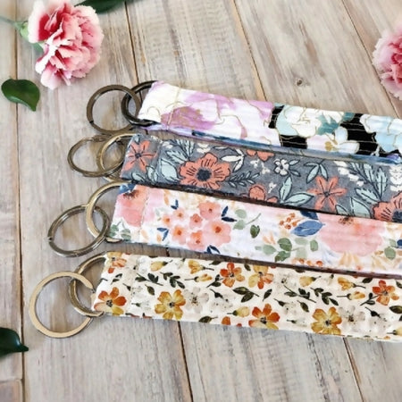 Handmade quilted floral wristlet keyrings