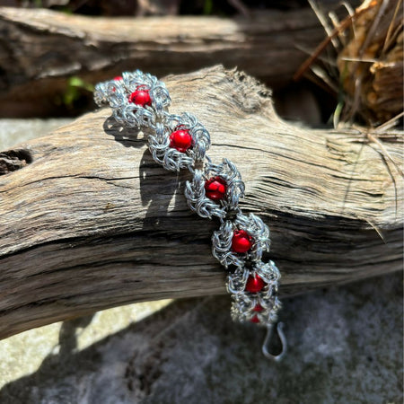 Chainmaille Romanov Bracelt with Red Howlite