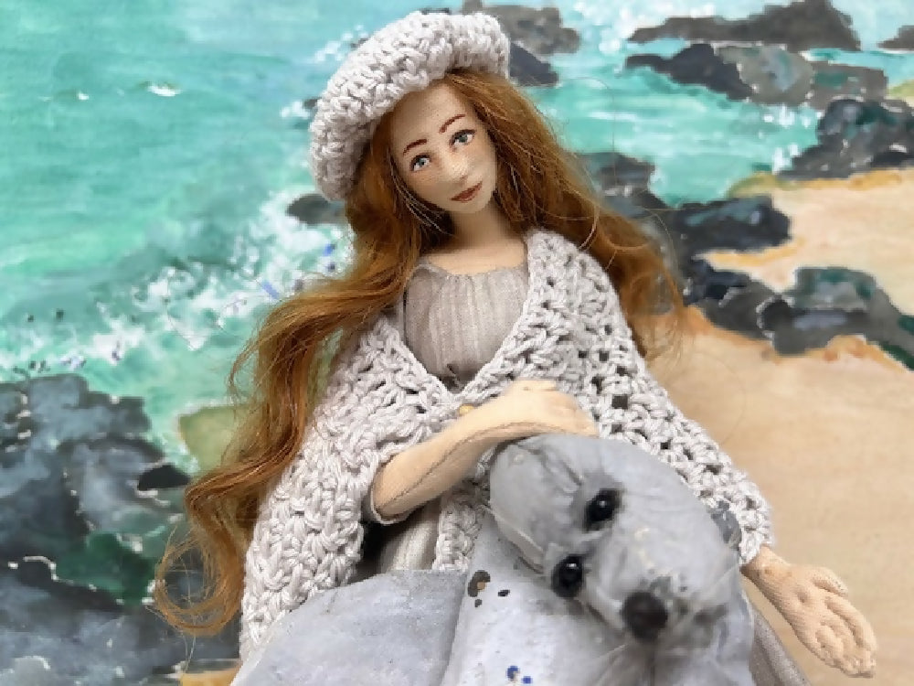 Selkie art doll, cloth seal, mixed media art sculpture