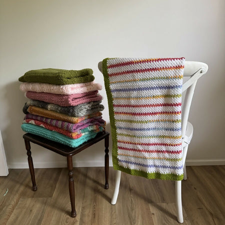 Crochet | Blanket / Throw | Rainbow Stripe with Green Border