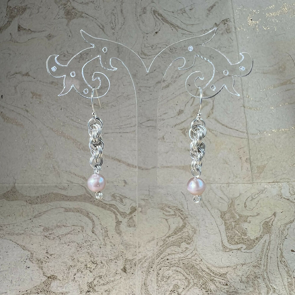 Sterling silver spiral + pearls earrings stand