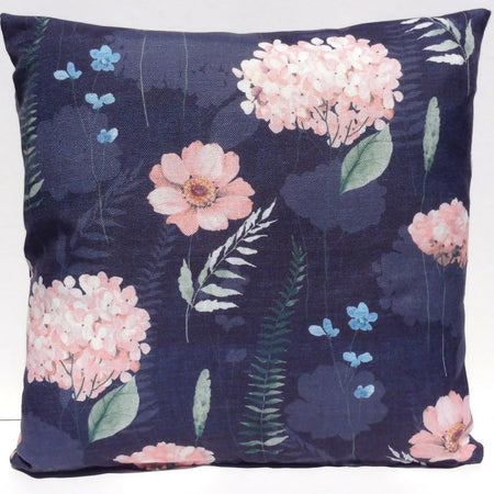 Dark blue floral cushion cover-Hydrangea throw pillow.