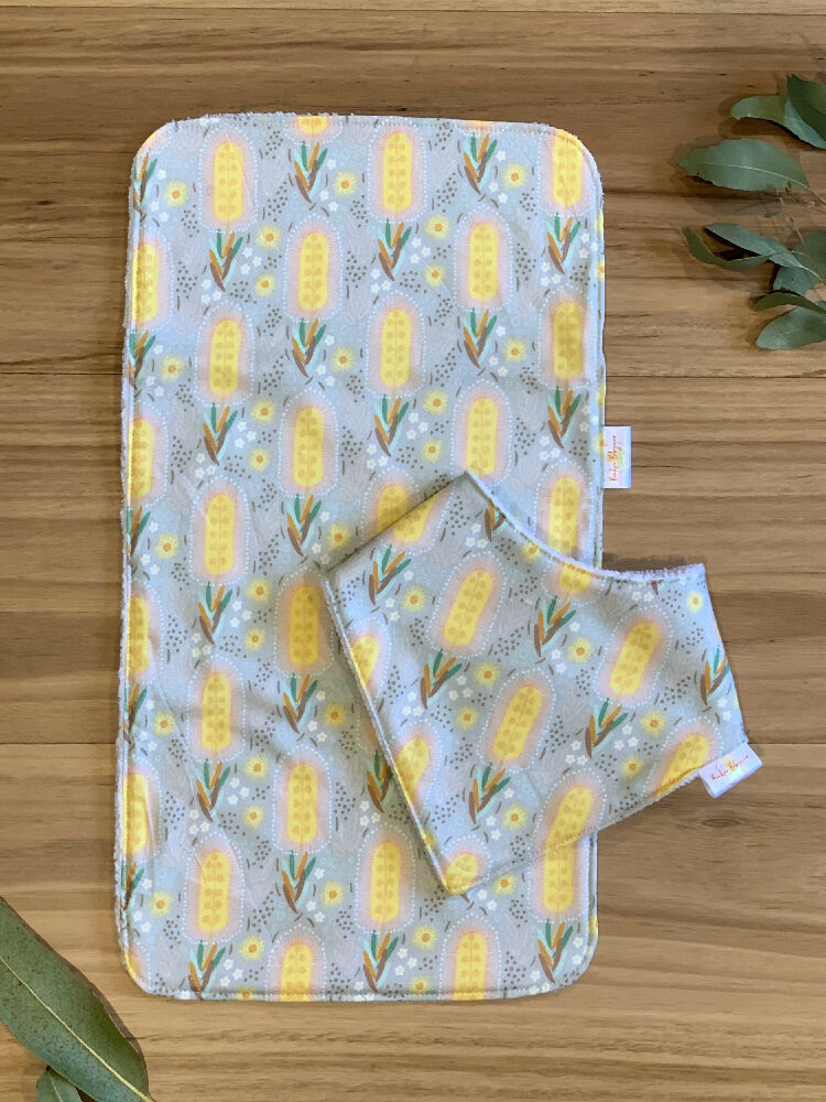 Baby Bib and Burp Cloth Set - Banksias