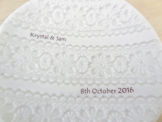 Personalised ring dish with lace imprint, Custom Wedding Gift