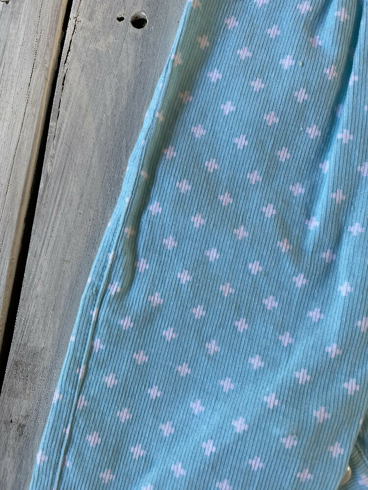Corduroy Childs overalls white crosses on blue size 0000