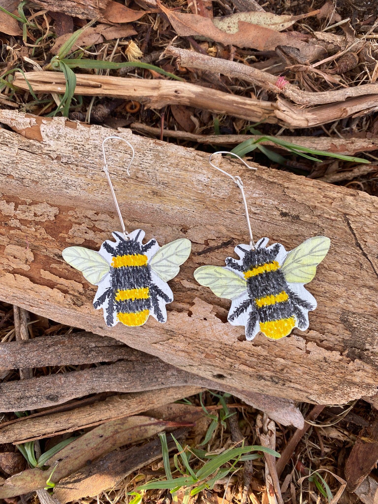 Bee Earrings - Hand painted watercolour statement jewellery