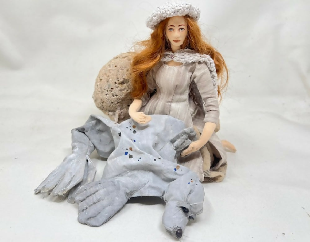Selkie art doll, cloth seal, mixed media art sculpture